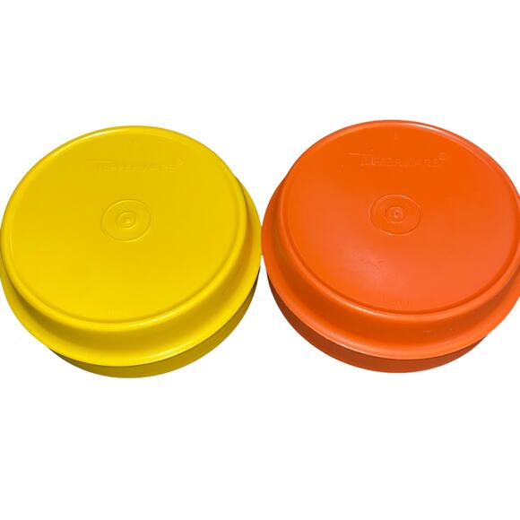 Tupperware Cereal Bowls Lids Set x2 Stackable Harvest Orange Yellow 1356 Vintage - Picture 12 of 15